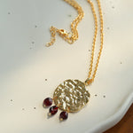 Molten Muse Textured Metal Garnet / Moss Agate Pendant Necklace - floysun