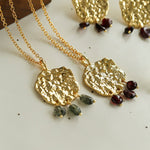 Molten Muse Textured Metal Garnet / Moss Agate Pendant Necklace - floysun