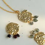 Molten Muse Textured Metal Garnet / Moss Agate Pendant Necklace - floysun