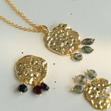 Molten Muse Textured Metal Garnet / Moss Agate Pendant Necklace - floysun