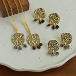 Molten Muse Textured Metal Garnet / Moss Agate Pendant Necklace - floysun