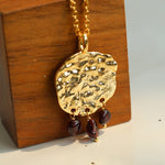 Molten Muse Textured Metal Garnet / Moss Agate Pendant Necklace - floysun