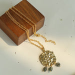 Molten Muse Textured Metal Garnet / Moss Agate Pendant Necklace - floysun