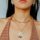Molten Muse Textured Metal Garnet / Moss Agate Pendant Necklace - floysun