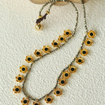 Monet’s Garden Necklace – Faceted Golden Ore or Gold Beads with Enamel Flower Pendants - floysun