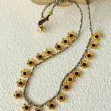 Monet’s Garden Necklace – Faceted Golden Ore or Gold Beads with Enamel Flower Pendants - floysun
