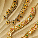 Monet’s Garden Necklace – Faceted Golden Ore or Gold Beads with Enamel Flower Pendants - floysun