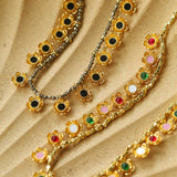 Monet’s Garden Necklace – Faceted Golden Ore or Gold Beads with Enamel Flower Pendants - floysun