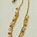 Monet’s Garden Necklace – Faceted Golden Ore or Gold Beads with Enamel Flower Pendants - floysun