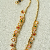 Monet’s Garden Necklace – Faceted Golden Ore or Gold Beads with Enamel Flower Pendants - floysun