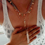 Monet’s Garden Necklace – Faceted Golden Ore or Gold Beads with Enamel Flower Pendants - floysun