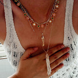 Monet’s Garden Necklace – Faceted Golden Ore or Gold Beads with Enamel Flower Pendants - floysun