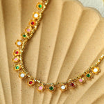 Monet’s Garden Necklace – Faceted Golden Ore or Gold Beads with Enamel Flower Pendants - floysun