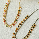 Monet’s Garden Necklace – Faceted Golden Ore or Gold Beads with Enamel Flower Pendants - floysun
