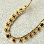 Monet’s Garden Necklace – Faceted Golden Ore or Gold Beads with Enamel Flower Pendants - floysun