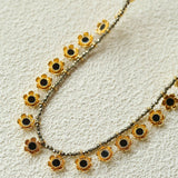 Monet’s Garden Necklace – Faceted Golden Ore or Gold Beads with Enamel Flower Pendants - floysun