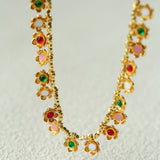 Monet’s Garden Necklace – Faceted Golden Ore or Gold Beads with Enamel Flower Pendants - floysun