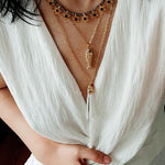 Monet’s Garden Necklace – Faceted Golden Ore or Gold Beads with Enamel Flower Pendants - floysun