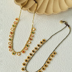 Monet’s Garden Necklace – Faceted Golden Ore or Gold Beads with Enamel Flower Pendants - floysun