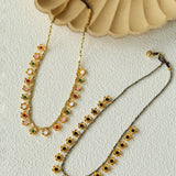 Monet’s Garden Necklace – Faceted Golden Ore or Gold Beads with Enamel Flower Pendants - floysun