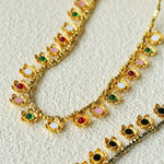 Monet’s Garden Necklace – Faceted Golden Ore or Gold Beads with Enamel Flower Pendants - floysun