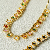 Monet’s Garden Necklace – Faceted Golden Ore or Gold Beads with Enamel Flower Pendants - floysun