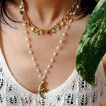 Monet’s Garden Necklace – Faceted Golden Ore or Gold Beads with Enamel Flower Pendants - floysun