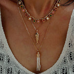 Monet’s Garden Necklace – Faceted Golden Ore or Gold Beads with Enamel Flower Pendants - floysun