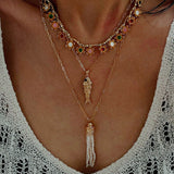 Monet’s Garden Necklace – Faceted Golden Ore or Gold Beads with Enamel Flower Pendants - floysun