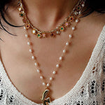 Monet’s Garden Necklace – Faceted Golden Ore or Gold Beads with Enamel Flower Pendants - floysun