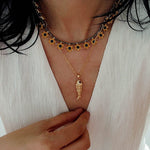 Monet’s Garden Necklace – Faceted Golden Ore or Gold Beads with Enamel Flower Pendants - floysun