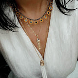 Monet’s Garden Necklace – Faceted Golden Ore or Gold Beads with Enamel Flower Pendants - floysun