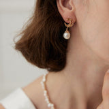 Moon Hanging Pearl Drop Earrings - floysun