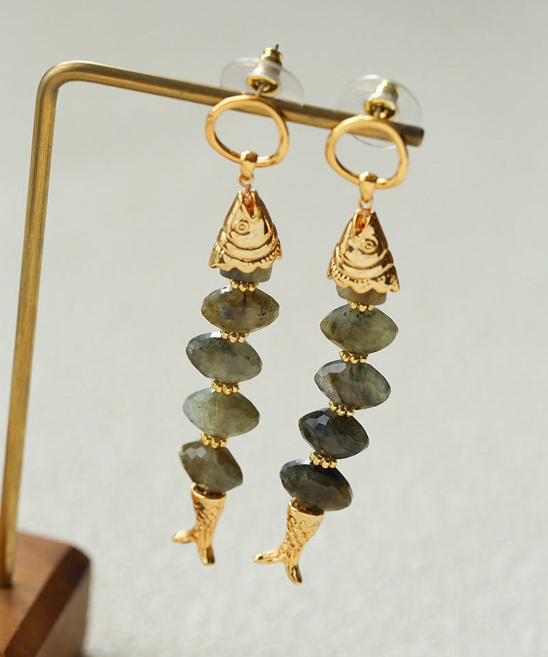 Moonlight Swimming Fish Earrings – Sparkling Stone / Aquamarine - floysun