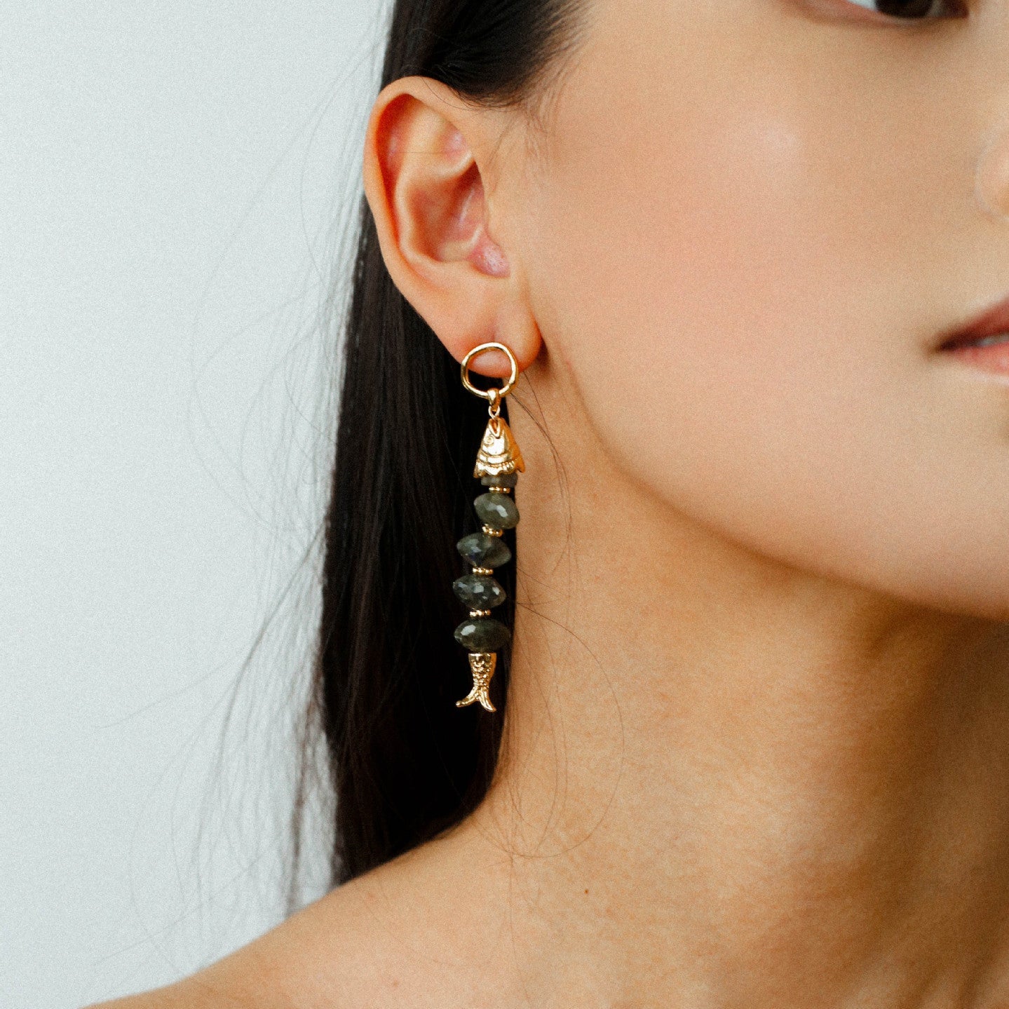Moonlight Swimming Fish Earrings – Sparkling Stone / Aquamarine - floysun