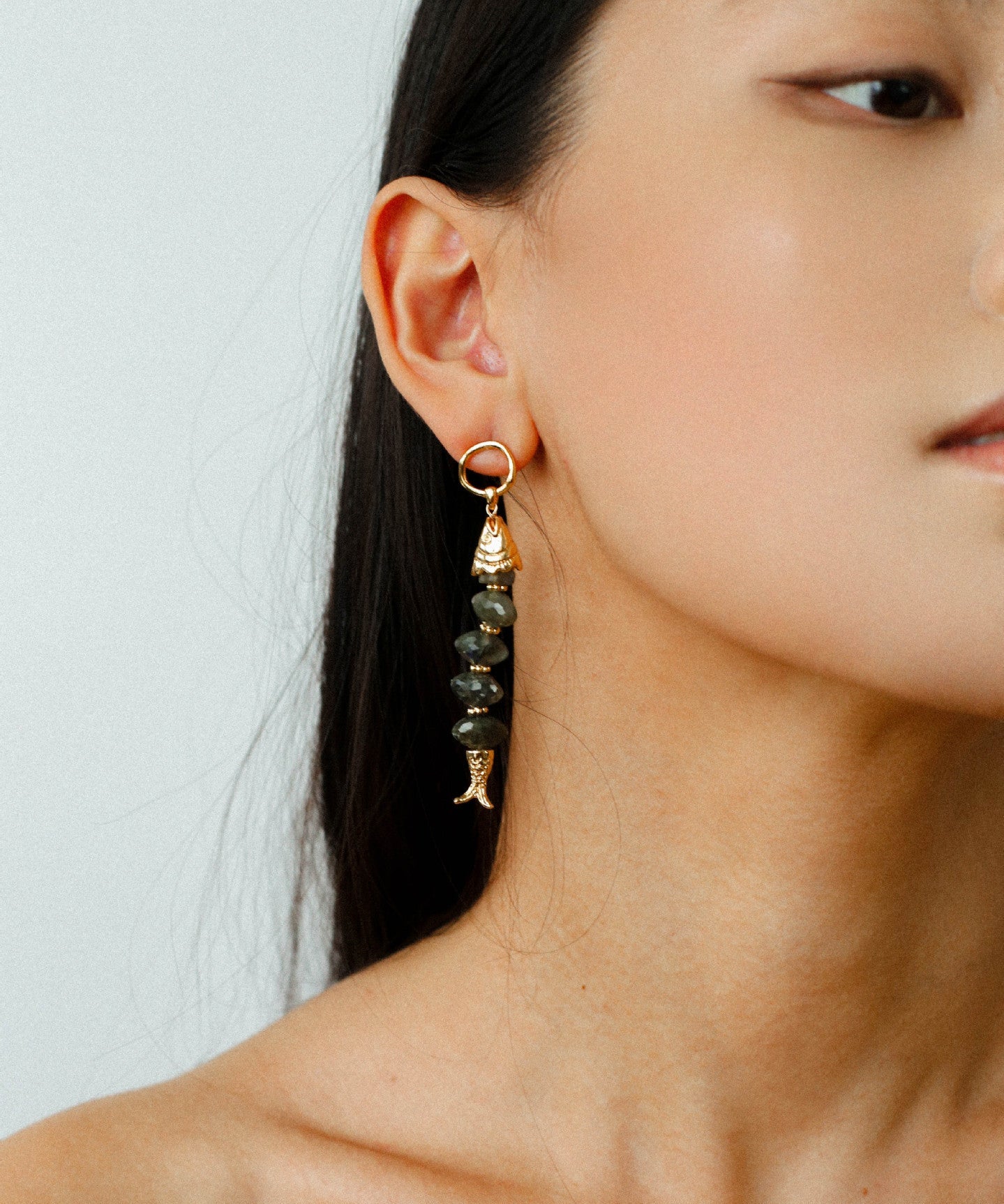 Moonlight Swimming Fish Earrings – Sparkling Stone / Aquamarine - floysun