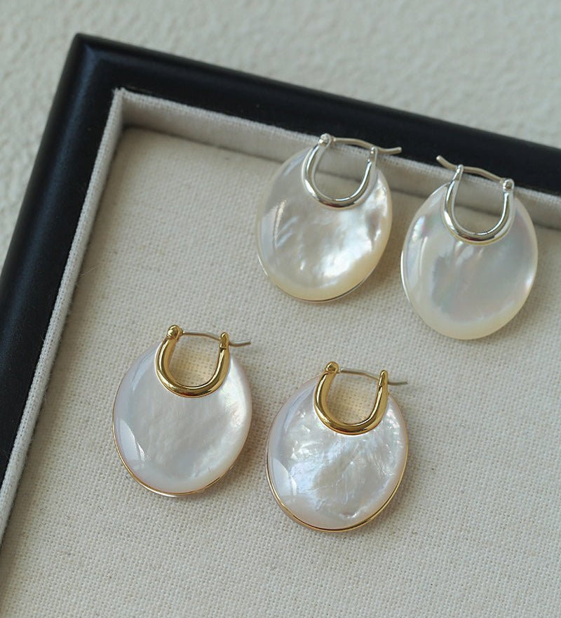 Moonlit Glow Double - Sided White Mother - of - Pearl Earrings - floysun