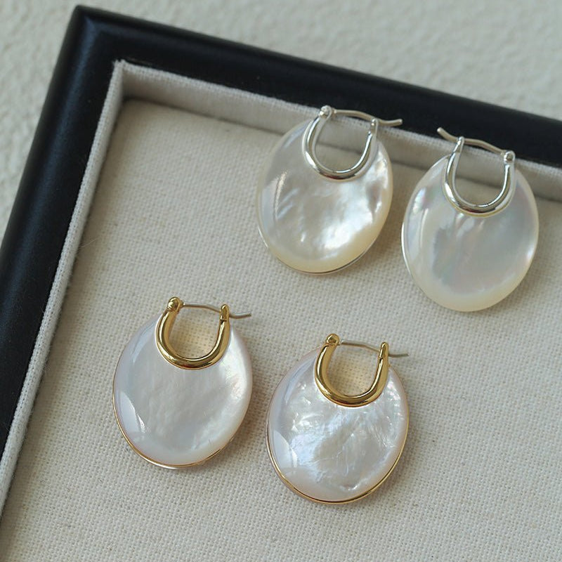 Moonlit Glow Double-Sided White Mother-of-Pearl Earrings - floysun