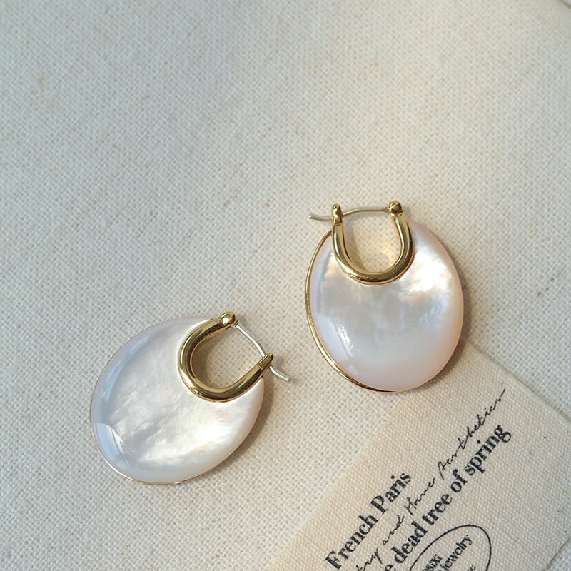 Moonlit Glow Double-Sided White Mother-of-Pearl Earrings - floysun