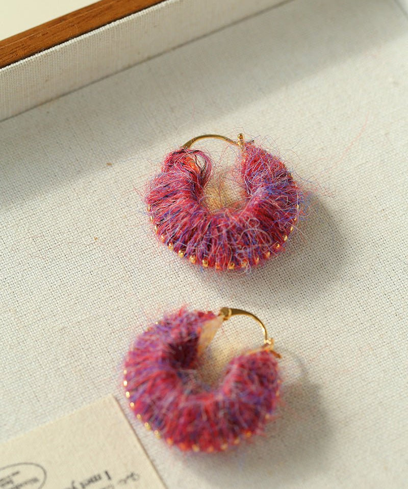 Morandi Fuzzy Yarn Hoop Earrings - floysun