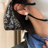 Morning Dew Clear Quartz Drop Earrings - Floral Studs with Purple Zirconia - floysun
