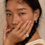 Morning Dew Clear Quartz Drop Earrings - Floral Studs with Purple Zirconia - floysun