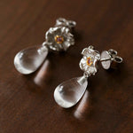 Morning Dew Clear Quartz Drop Earrings - Floral Studs with Purple Zirconia - floysun