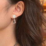 Morning Dew Clear Quartz Drop Earrings - Floral Studs with Purple Zirconia - floysun