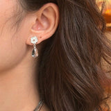 Morning Dew Clear Quartz Drop Earrings - Floral Studs with Purple Zirconia - floysun