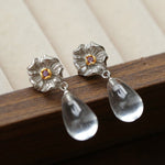Morning Dew Clear Quartz Drop Earrings - Floral Studs with Purple Zirconia - floysun