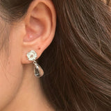 Morning Dew Clear Quartz Drop Earrings - Floral Studs with Purple Zirconia - floysun