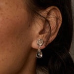 Morning Dew Clear Quartz Drop Earrings - Floral Studs with Purple Zirconia - floysun