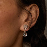 Morning Dew Clear Quartz Drop Earrings - Floral Studs with Purple Zirconia - floysun