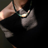Moss Agate & Baroque Pearl Beaded Necklace - floysun